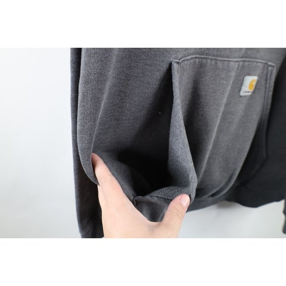 Vintage Carhartt Mens XL Distressed Spell Out Box Logo Hoodie Sweatshirt Gray - Picture 7 of 12